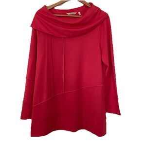 Soft Surroundings L Coral Pink Red Cowl Neck Seam Tunic Top Lagenlook Coastal